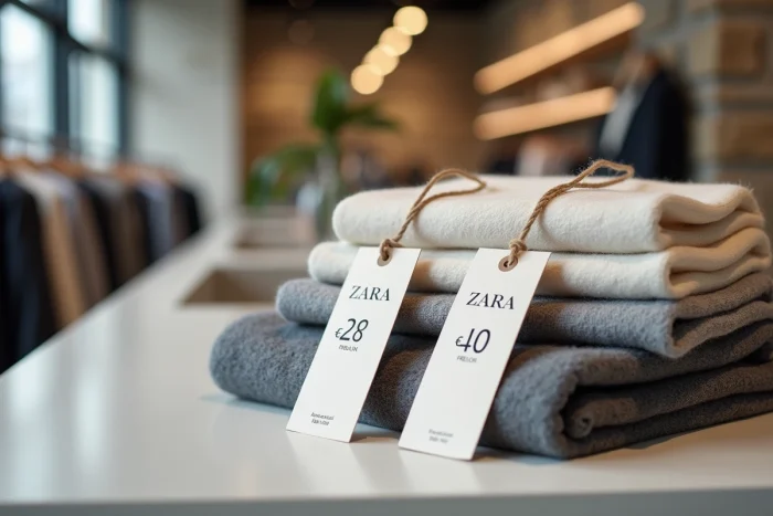 Comparaison d'étiquettes de prix Zara entre l'Espagne et la France, illustrant les écarts tarifaires selon les pays de vente